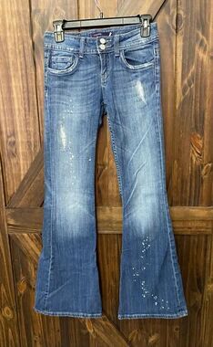 Vigoss New York Flare Juniors Distressed Jeans Sz 1